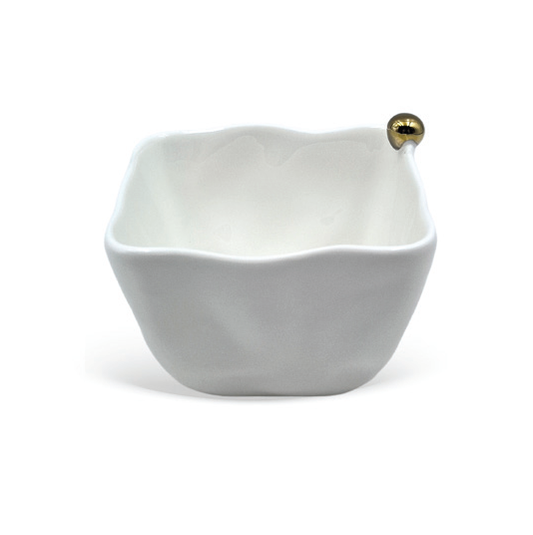 CJ DE PETISQUEIRA EM PORCELANA BRANCA COM ESFERAS DOURADA 3PCS