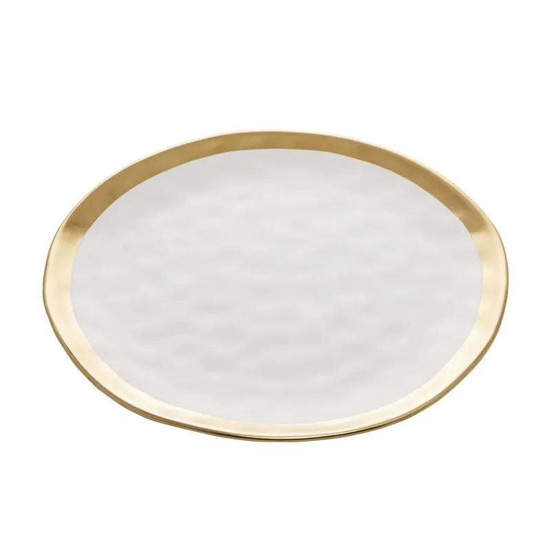 Prato Raso de Porcelana Branco e Dourado Dubai