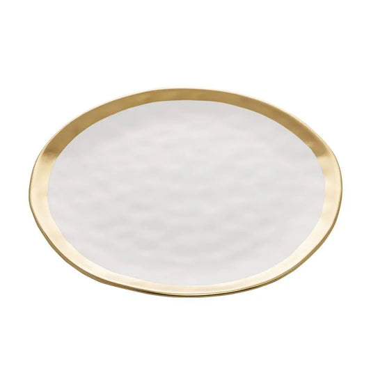 Prato Raso de Porcelana Branco e Dourado Dubai