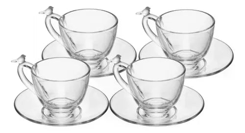 CJ 4 XICARAS DE CAFE DE CRISTAL ECOLOGICO COM PIRES BIRD 80ML
