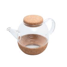 CHALEIRA DE VIDRO COM BASE ANTIDERRAPANTE E TAMPA EM ROLHA 800ML