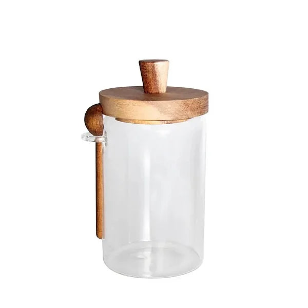 Porta mantimento Taiga em vidro borossilicato com tampa e colher em madeira 800ml D9xA18,5cm