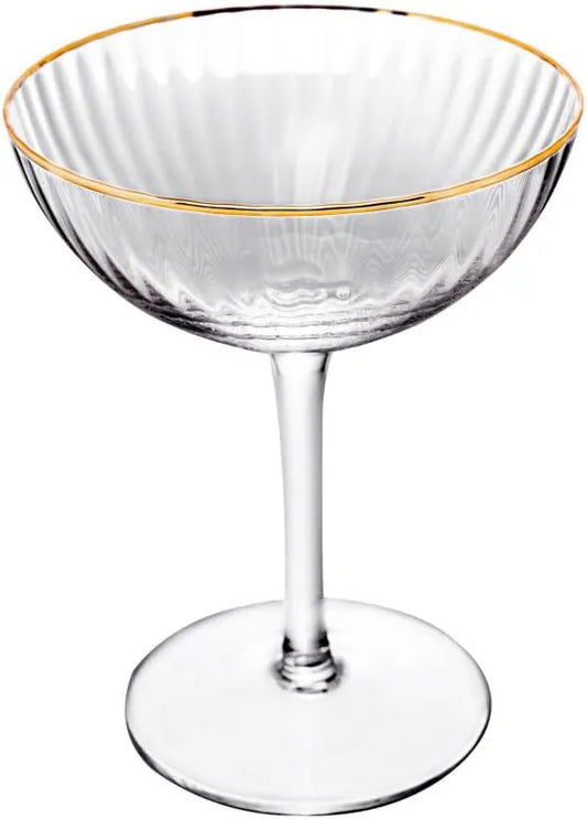 CJ 2 TACAS DE CRISTAL COUPE C/FIO DE OURO LINES 250ML