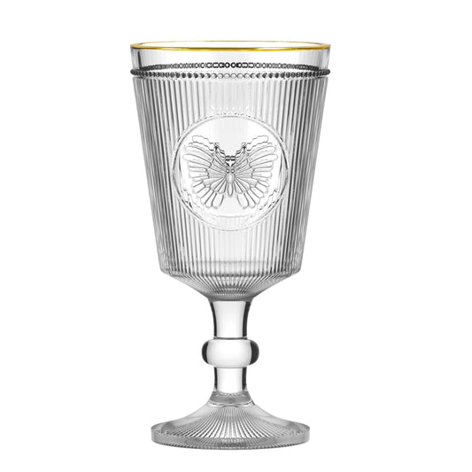 JOGO DE 6 TACAS BORBOLETA EM VIDRO GOLD RIM 325ML A17CM