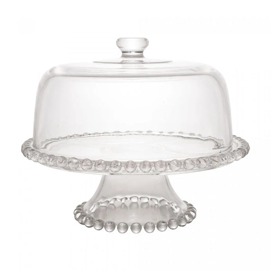 PRATO P/BOLO CRISTAL DE CHUMBO C/PE E TAMPA PEARL 31x25cm