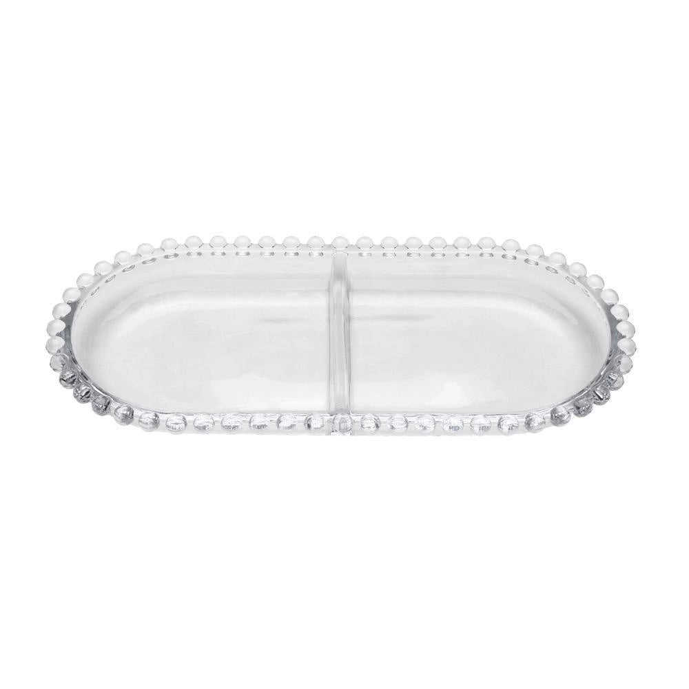 Petisqueira Oval com Divisória Cristal Pearl - DoceLar Loja