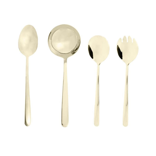 CJ 4 TALHERES PARA SERVIR DE ACO INOX VIENA DOURADO