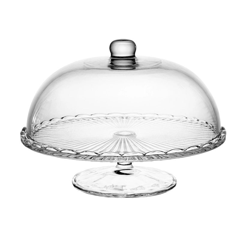 PRATO PARA BOLO COM PE DE VIDRO E TAMPA BANGKOK 29CM X 21CM