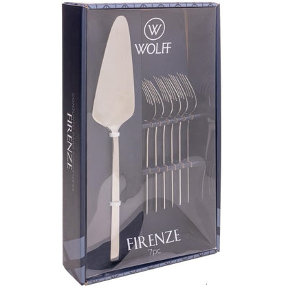CJ 7 PECAS ESPATULA PARA BOLO E 6 GARFOS PARA SOBREMESA FIRENZE ACO INOX