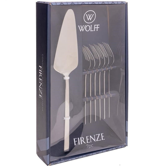 CJ 7 PECAS ESPATULA PARA BOLO E 6 GARFOS PARA SOBREMESA FIRENZE ACO INOX