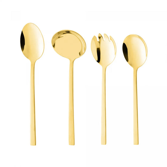CJ 4 TALHERES PARA SERVIR DE ACO INOX FIRENZE DOURADO