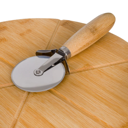 JOGO TABUA C/CORTADOR PIZZA ACACIA 2PCS