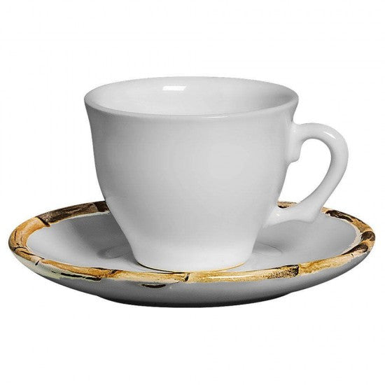 Xícara Café c/ Pires Cerâmica Bambu - DoceLar Loja