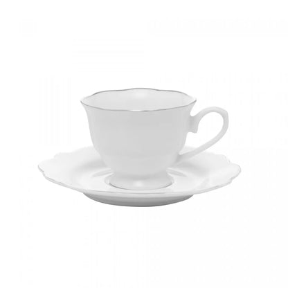 CJ 6 XICARAS CAFE PORCELANA C/PIRES BRANCO C/FIO PRATEA MALDIVAS 80ml