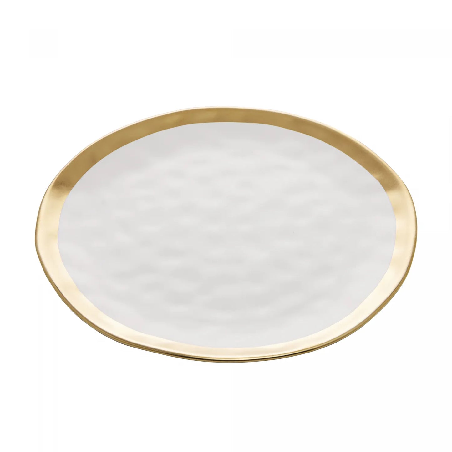 Prato Sobremesa Porcelana Branco e Dourado Dubai