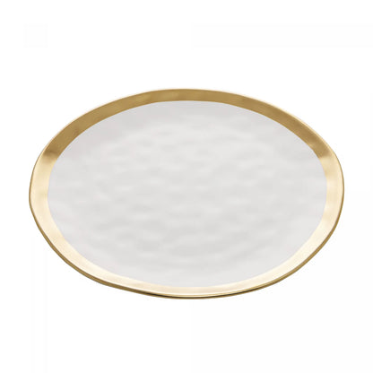 Prato Sobremesa Porcelana Branco e Dourado Dubai