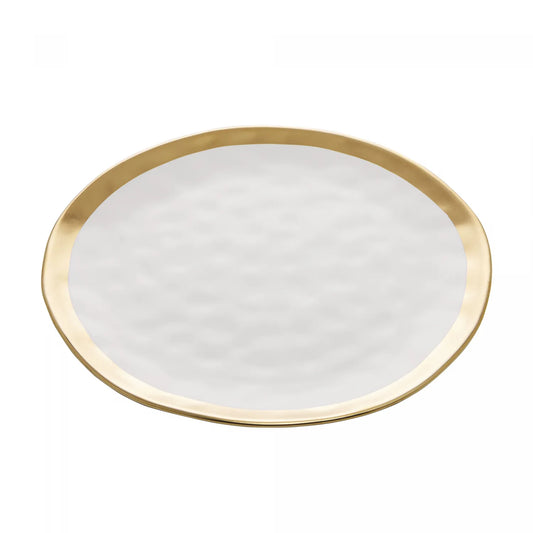Prato Sobremesa Porcelana Branco e Dourado Dubai