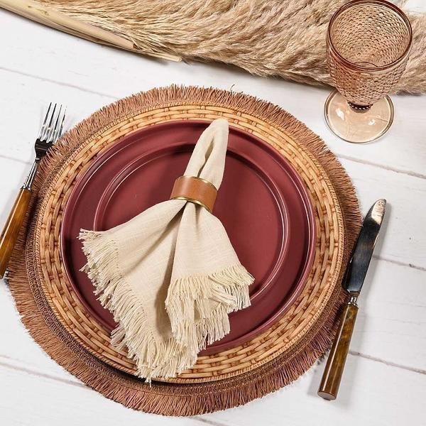 Guardanapo Franja Coloratta Natural - DoceLar Loja