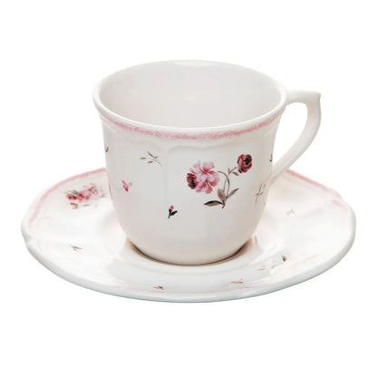 XICARA DE CHA COM PIRES FLORESCER 200ML ROSA CERAMICA WOLFF