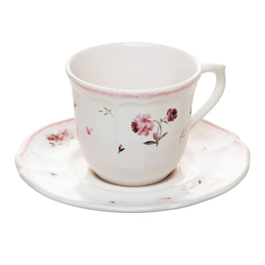 XICARA DE CHA COM PIRES FLORESCER 200ML ROSA CERAMICA WOLFF