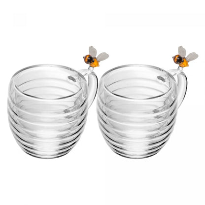 CJ 2 XICARAS DE CAFE PAREDE DUPLA DE VIDRO LOVELY BEE 80ML