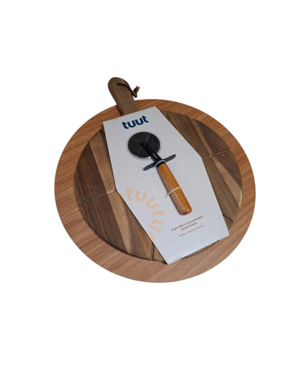 JOGO TABUA C/CORTADOR PIZZA ACACIA 2PCS