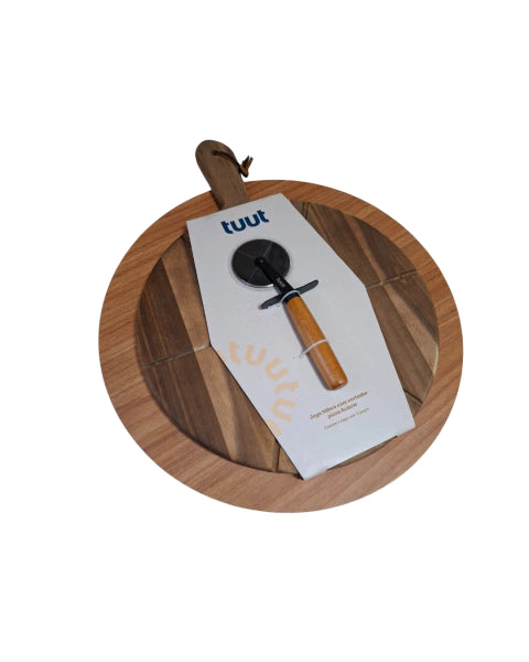 JOGO TABUA C/CORTADOR PIZZA ACACIA 2PCS