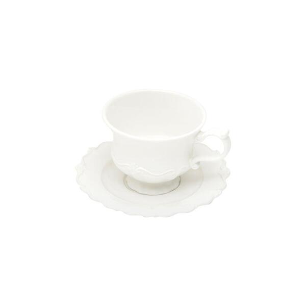 CONJUNTO 6 XÍCARAS DE CHÁ DE PORCELANA COM PIRES FANCY BRANCO
