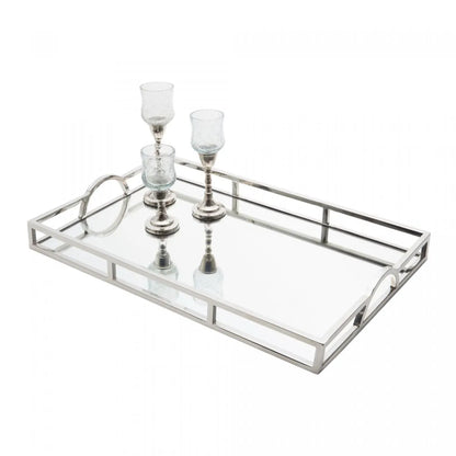 BANDEJA DE AÇO INOX DETALHE ALÇA COM ESPELHO 56CM X 36CM X 6,5CM
