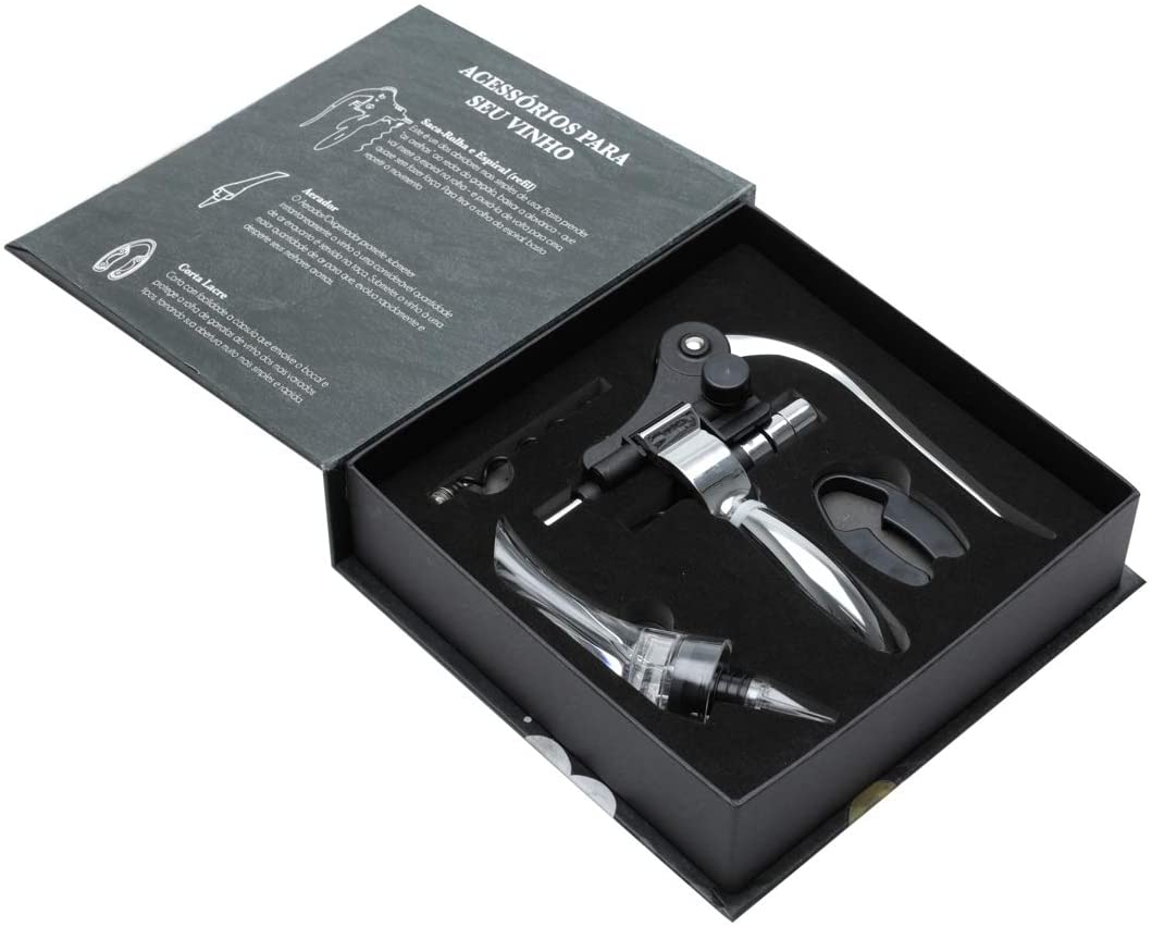 CJ 4PC DE ACO INOX P/VINHO C/CAIXA