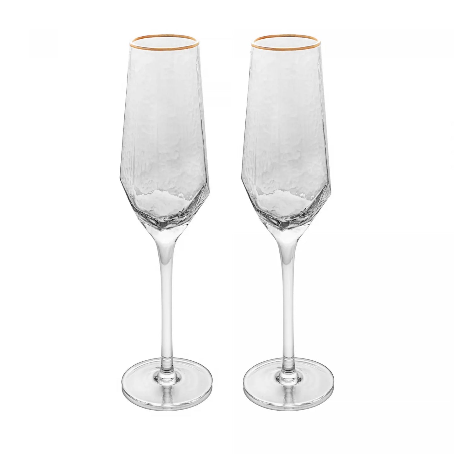 2 TAÇAS DE CRISTAL PARA CHAMPANHE COM BORDA DOURADA TAJ