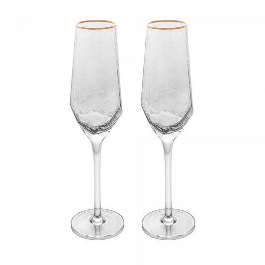 2 TAÇAS DE CRISTAL PARA CHAMPANHE COM BORDA DOURADA TAJ