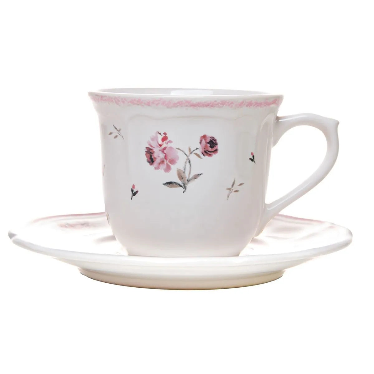 XICARA DE CHA COM PIRES FLORESCER 200ML ROSA CERAMICA WOLFF