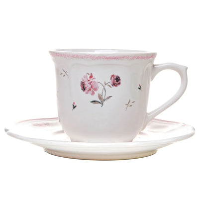 XICARA DE CHA COM PIRES FLORESCER 200ML ROSA CERAMICA WOLFF