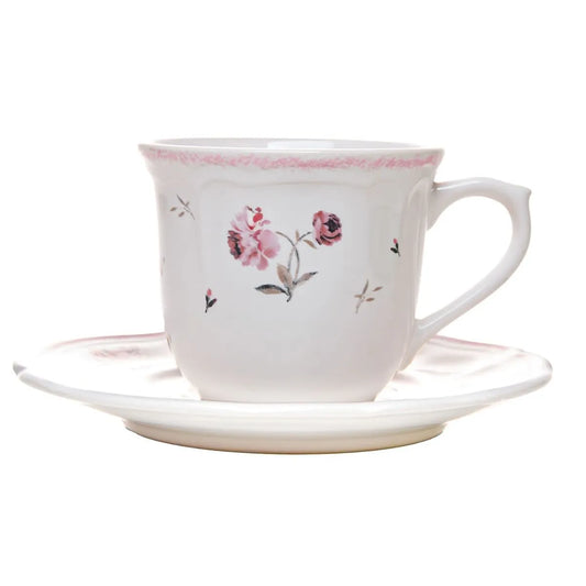 XICARA DE CHA COM PIRES FLORESCER 200ML ROSA CERAMICA WOLFF