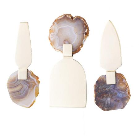 CONJUNTO 3 FACAS PARA QUEIJO DE ACO INOX DOURADO AGATA