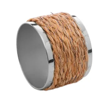 CJ 4 ANEIS P/GUARDANAPOS DE ACO INOX C/SISAL NATURE 5x3,5cm