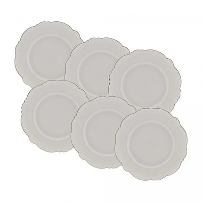 CJ 6 PRATOS RASOS PORCELANA MALDIVAS C/FIO PRATA 28cm