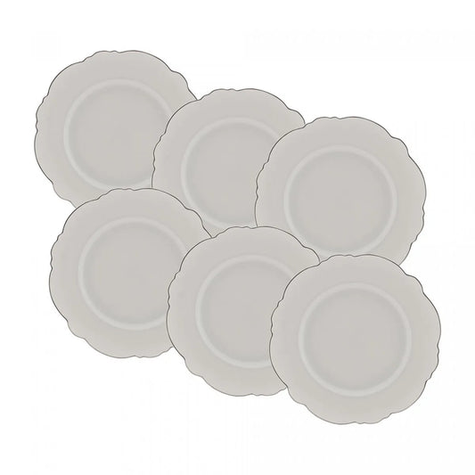 CJ 6 PRATOS RASOS PORCELANA MALDIVAS C/FIO PRATA 28cm