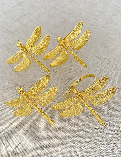 ANEL DE GUARDANAPO LIBELULA DOURADO C/4