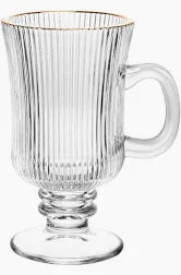 CJ 4 TACAS PARA CAPPUCCINO DE VIDRO COM FIO DE OURO LINES 240ML