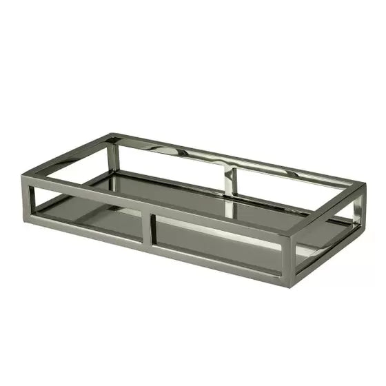 BANDEJA RETANGULAR PRATA DE AÇO INOX FUNDO ESPELHO