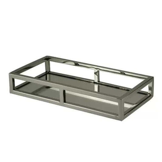 BANDEJA RETANGULAR PRATA DE AÇO INOX FUNDO ESPELHO