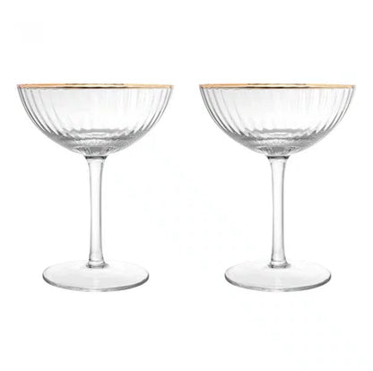 CJ 2 TACAS DE CRISTAL COUPE C/FIO DE OURO LINES 250ML
