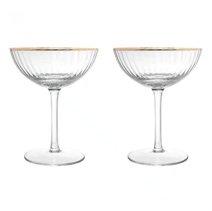 CJ 2 TACAS DE CRISTAL COUPE C/FIO DE OURO LINES 250ML
