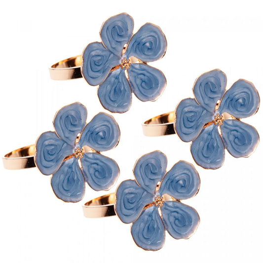 CJ 4 ANEIS PARA GUARDANAPOS FLOWER AZUL  ZAMAC