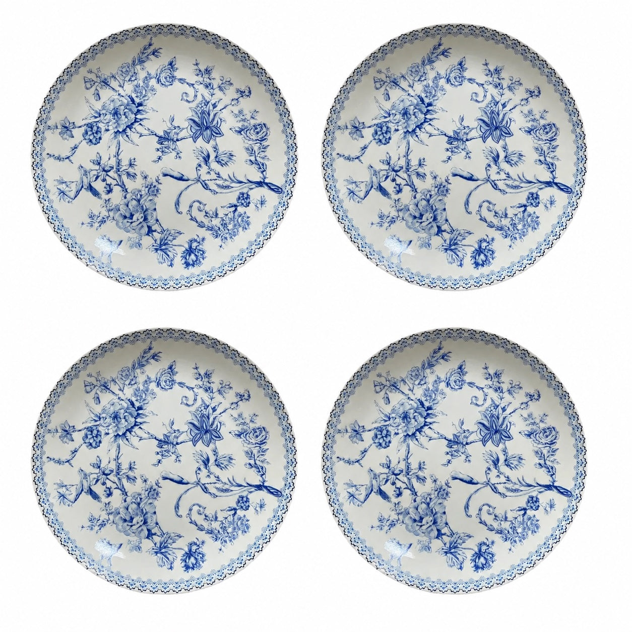 Jogo de 4 pratos Hortênsia para sobremesa em new bone china D19cm azul