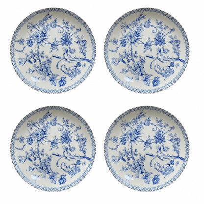 Jogo de 4 pratos Hortênsia para sobremesa em new bone china D19cm azul