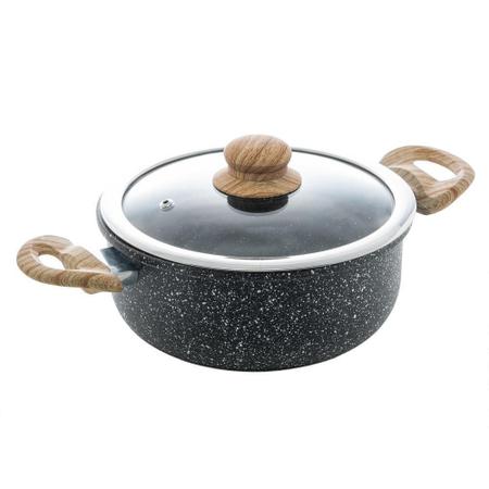 CACAROLA DE INDUCAO EM ALUMINIO COM REVESTIMENTO CERAMICO E TAMPA DE VIDRO GRANILITE PRETA 24CM