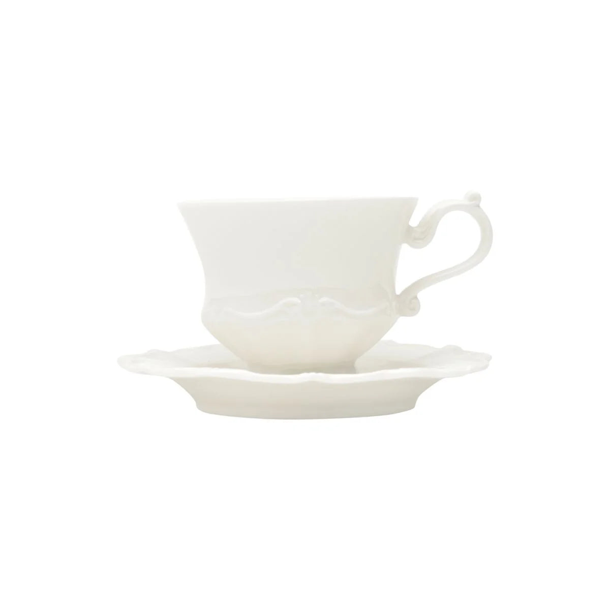 Conjunto 6 Xícaras de Café de Porcelana com Pires Fancy Branco